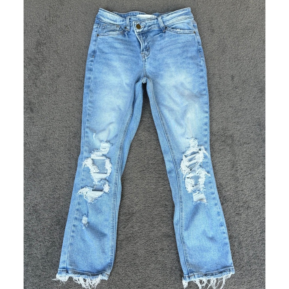 Altar'd State Distressed Light Wash Frayed Hem Jeans Size 26 Blue Ripped Denim